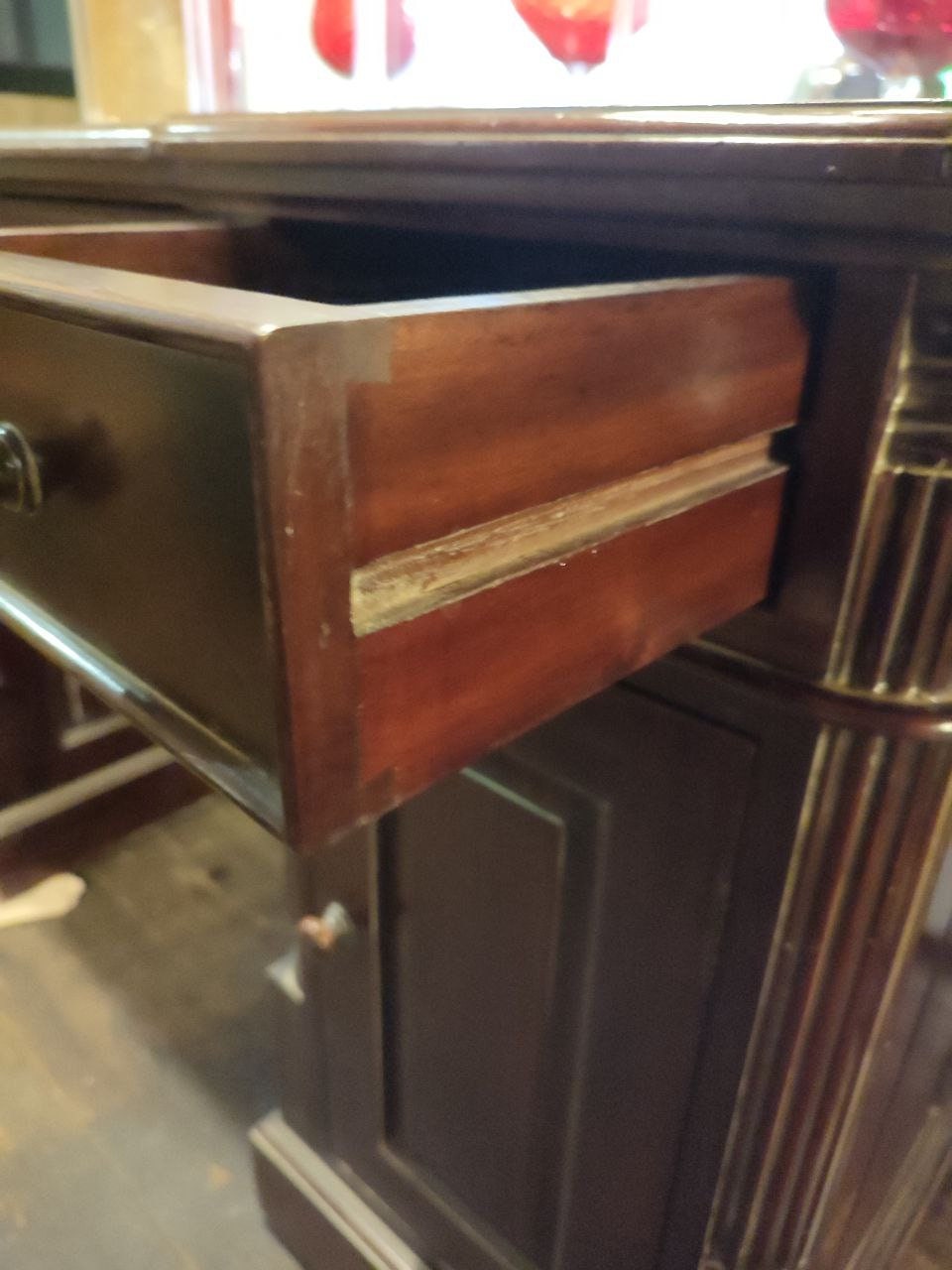 Handcrafted Mahogany Writing Desk With 6 Drawers In Victorian Style