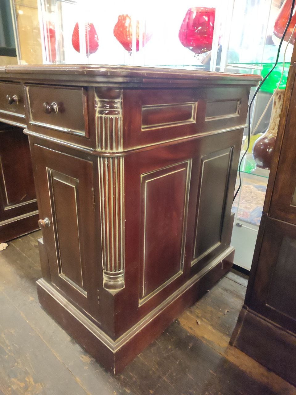 Handcrafted Mahogany Writing Desk With 6 Drawers In Victorian Style