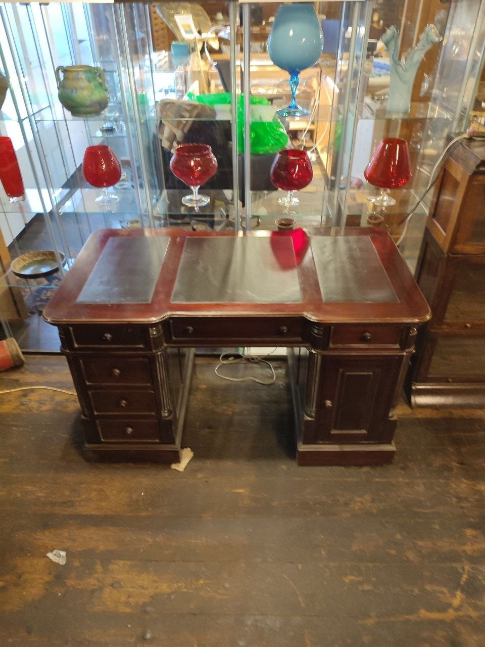 Handcrafted Mahogany Writing Desk With 6 Drawers In Victorian Style