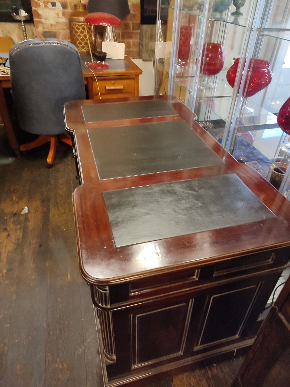 Handcrafted Mahogany Writing Desk With 6 Drawers In Victorian Style