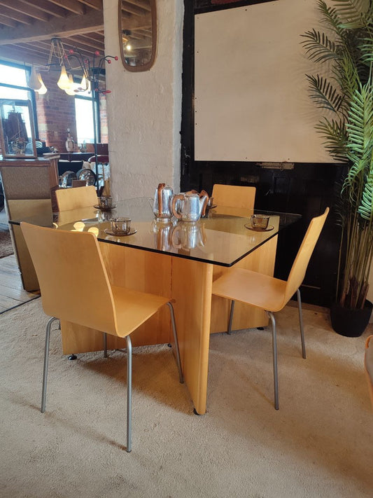 Exquisite Mid-Century Modern Danish Design Glass-Top Dining Table with Bentwood Beechwood Chairs - Seats 4