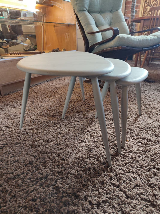 Iconic 1960’s Vintage Ercol Solid Elm Pebble Nest of Tables - Superb Condition, Modern Finish