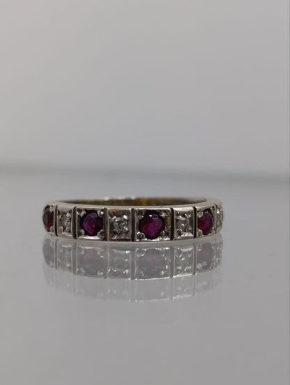 Elegant 18ct Vintage Gold Ruby & Diamond Half Hoop Ring - Size M