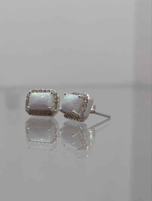 Sterling Silver White Opal Halo Earrings