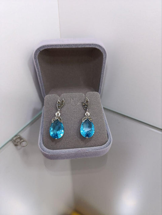 Vintage Blue Topaz & Marcasite Earrings