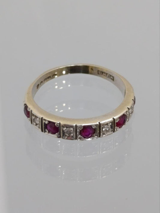 Elegant 18ct Vintage Gold Ruby & Diamond Half Hoop Ring - Size M