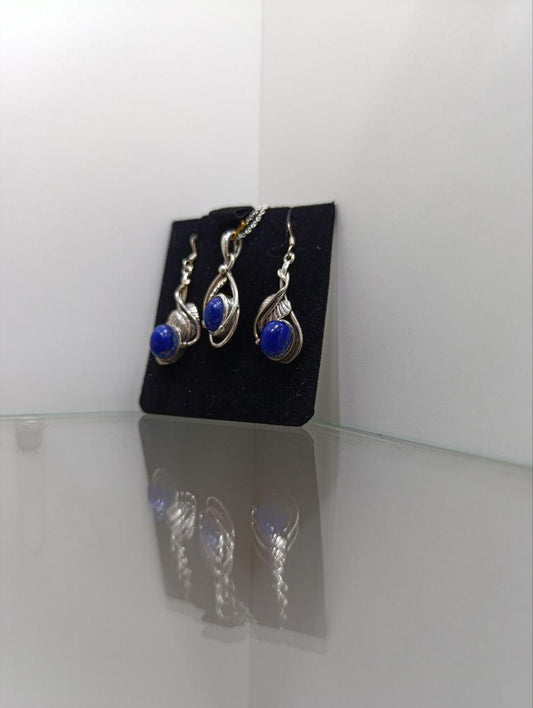 Lapis Lazuli Necklace & Earrings Set - Sterling Silver