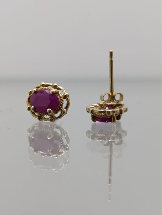 Striking 9ct Gold Ruby & Diamond Stud Earrings - Gift Boxed
