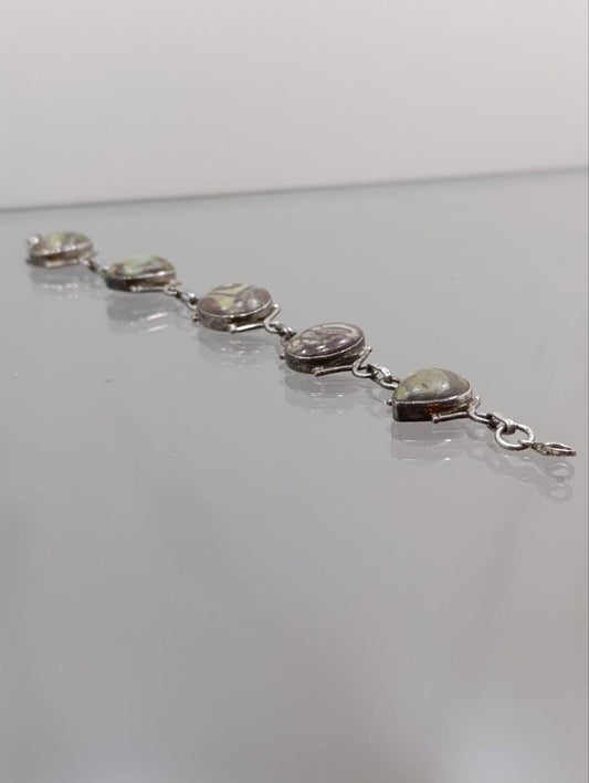 Beautiful Vintage Arts & Craft Style Solid Silver Moss Agate Bracelet