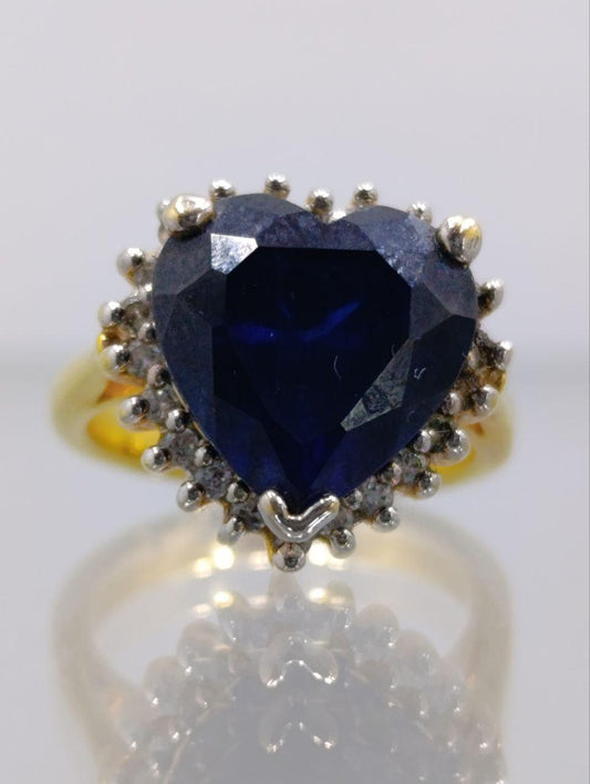 Vintage Style Sterling Silver & Synthetic Sapphire Ring - Size K