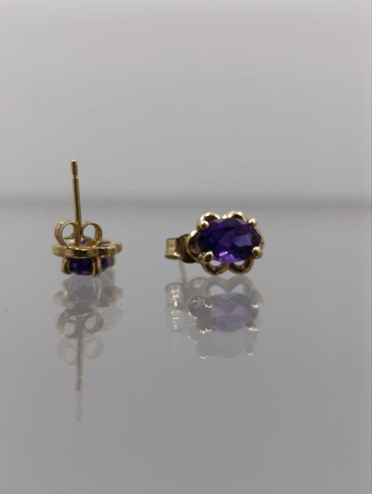 9ct Gold Amethyst Stud Earrings with Fancy Edging - Gift Boxed