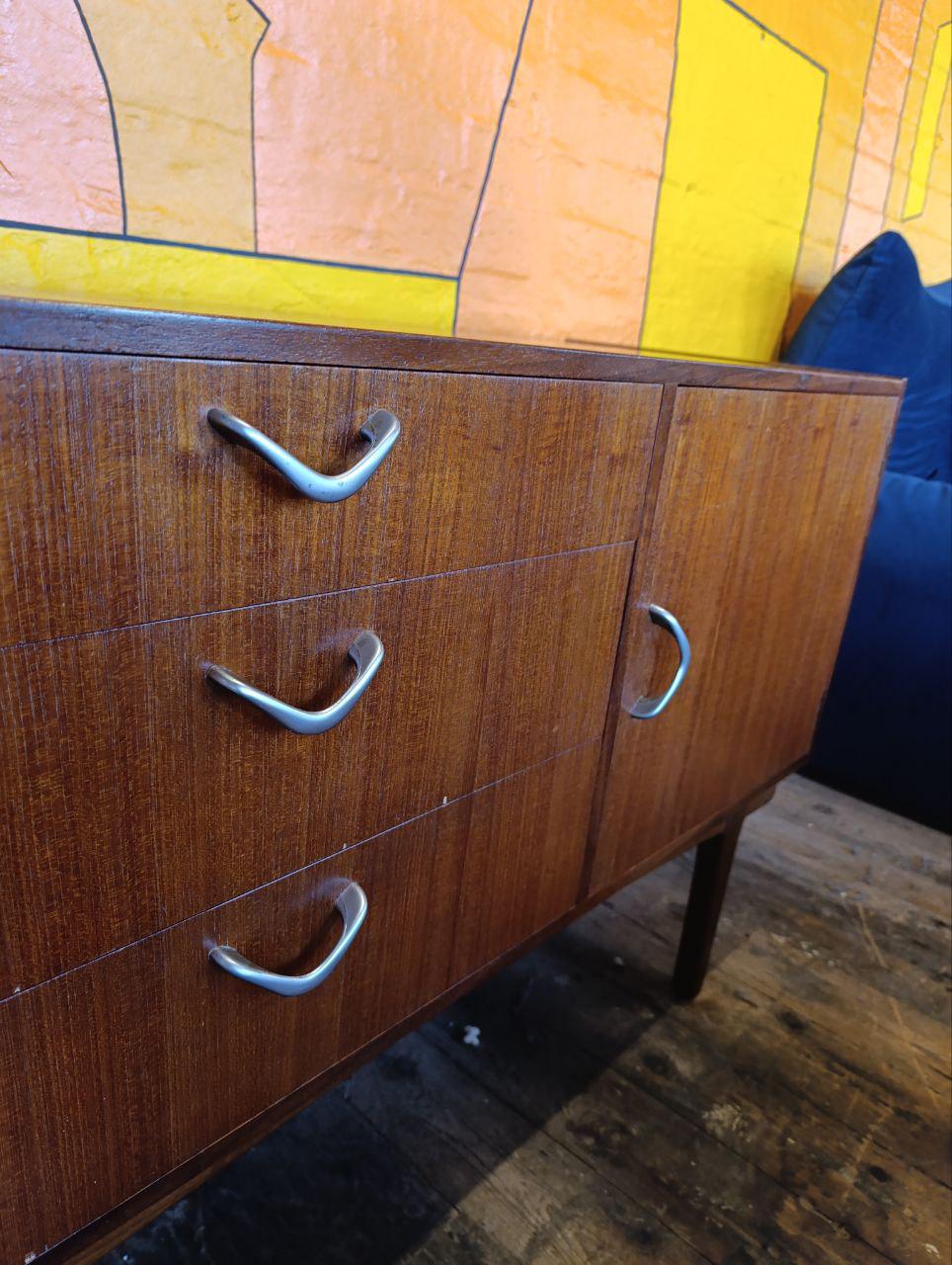 Vintage Mid-Century Teak Sideboard with Unique Drop Handles