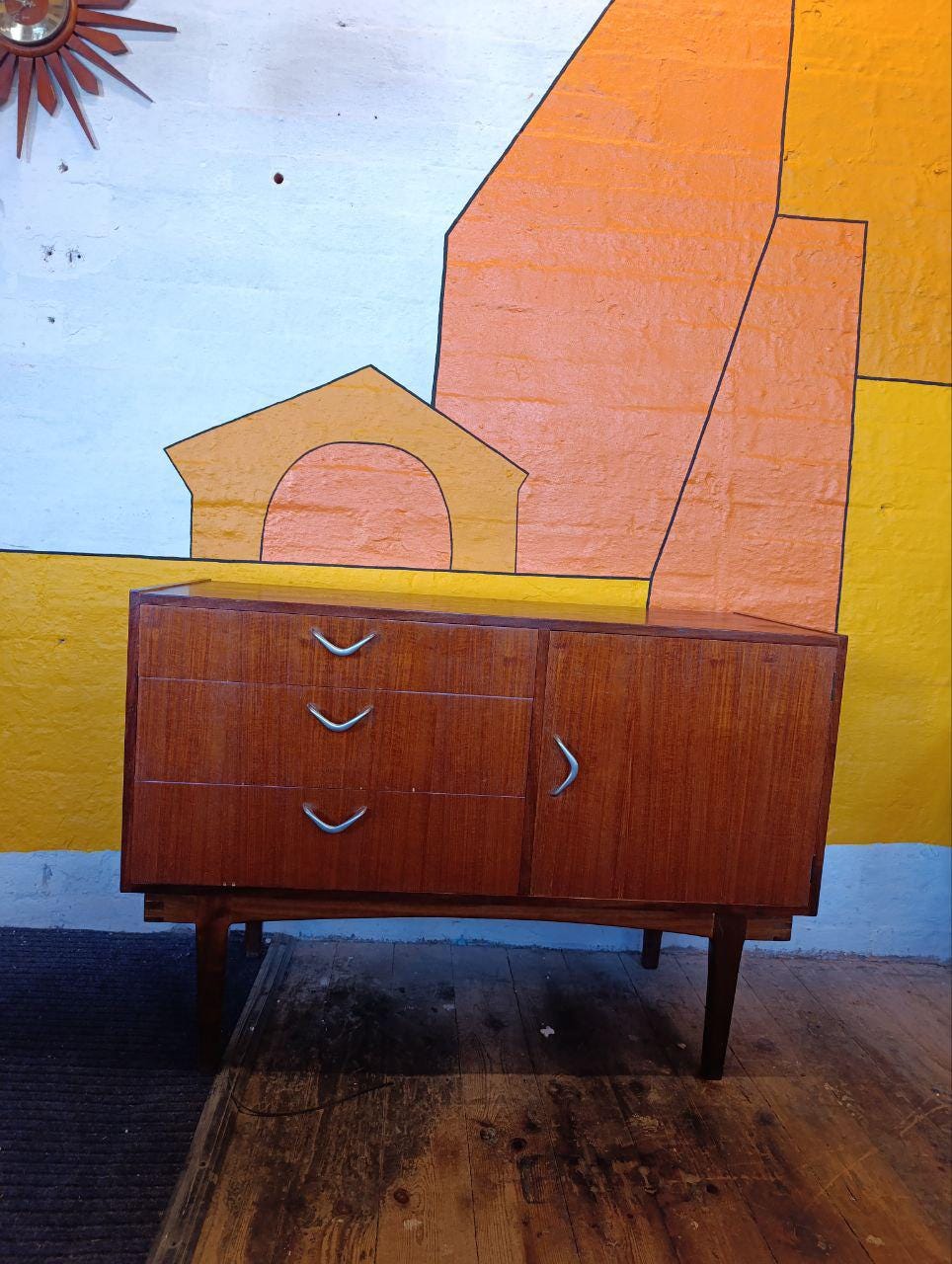 Vintage Mid-Century Teak Sideboard with Unique Drop Handles