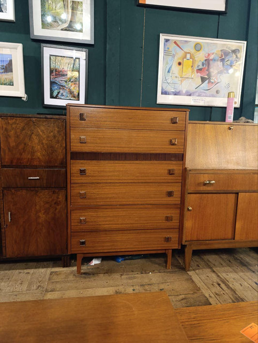 Mid Century Teak and Rosewood Tallboy Chest of Drawers - 1960s