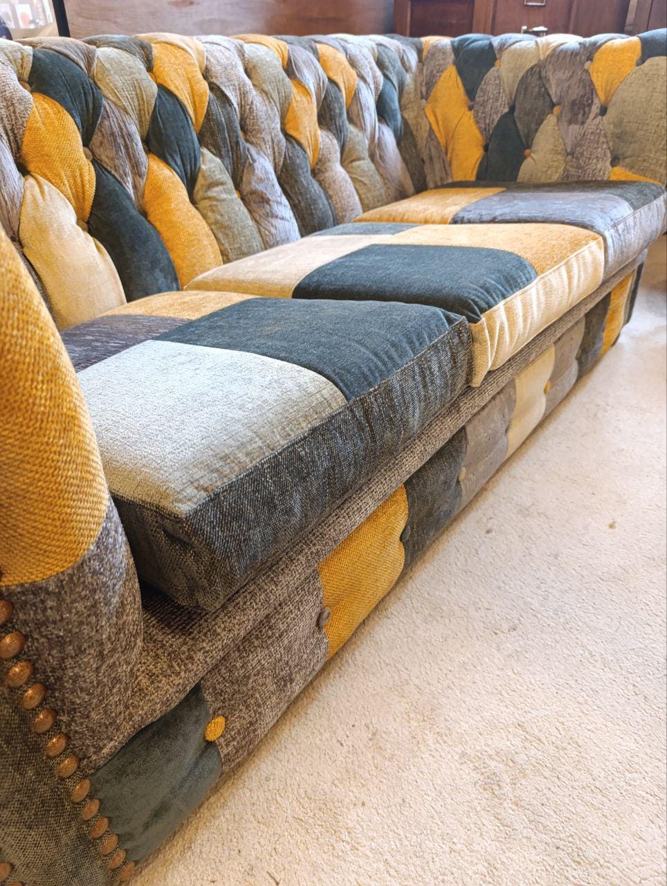 Vintage Chesterfield Harlequin Sofa - New Patchwork Upholstery