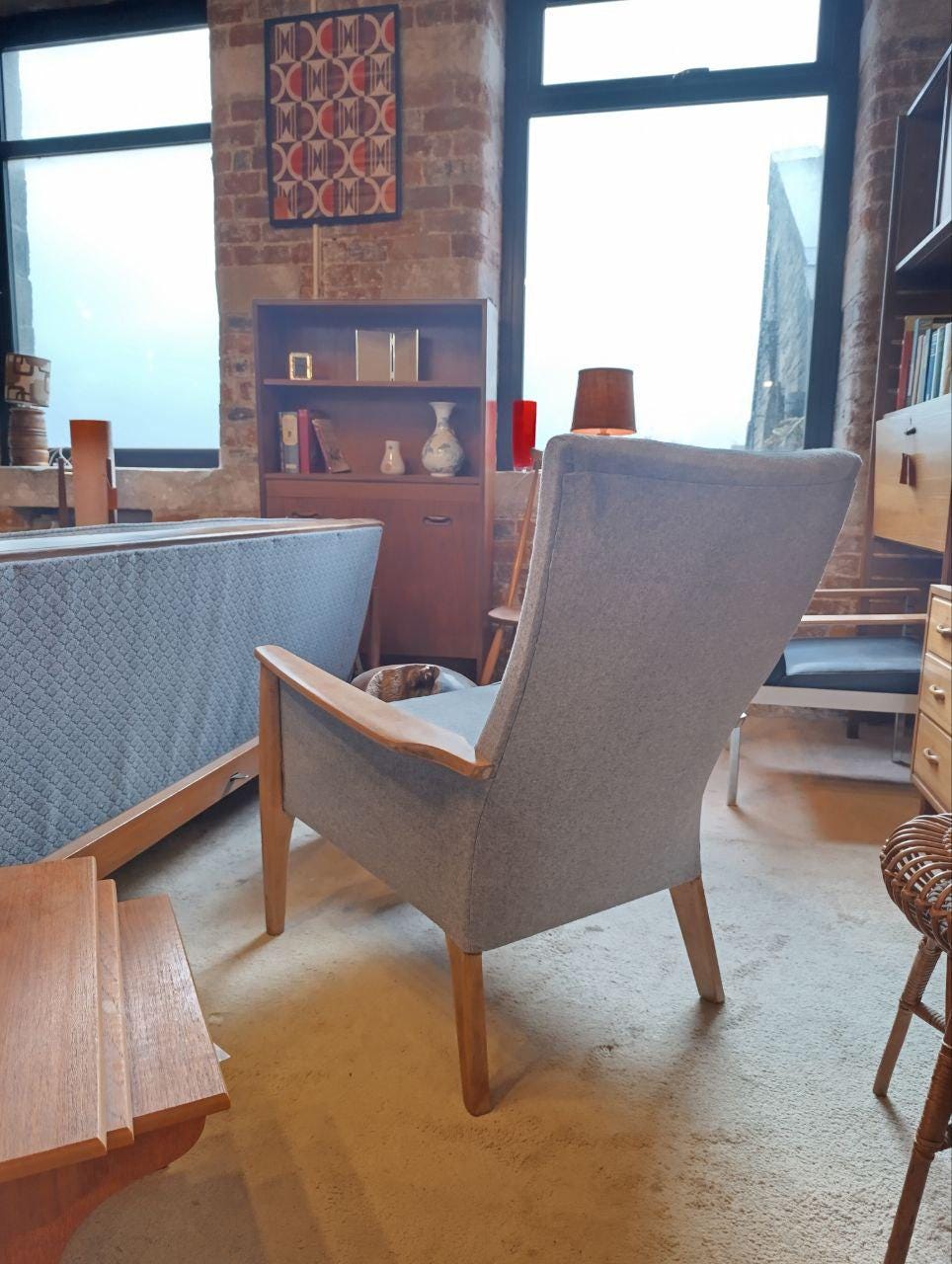 Rare Parker Knoll High Back Armchair with Grey Fabric (NEW Upholstery)