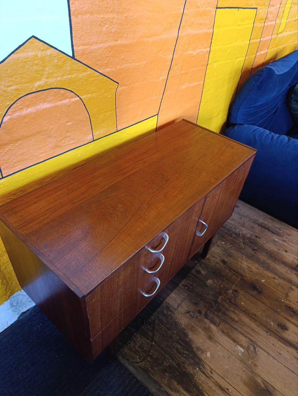 Vintage Mid-Century Teak Sideboard with Unique Drop Handles