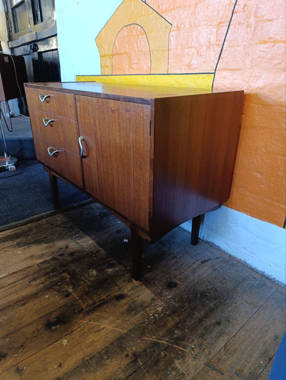 Vintage Mid-Century Teak Sideboard with Unique Drop Handles