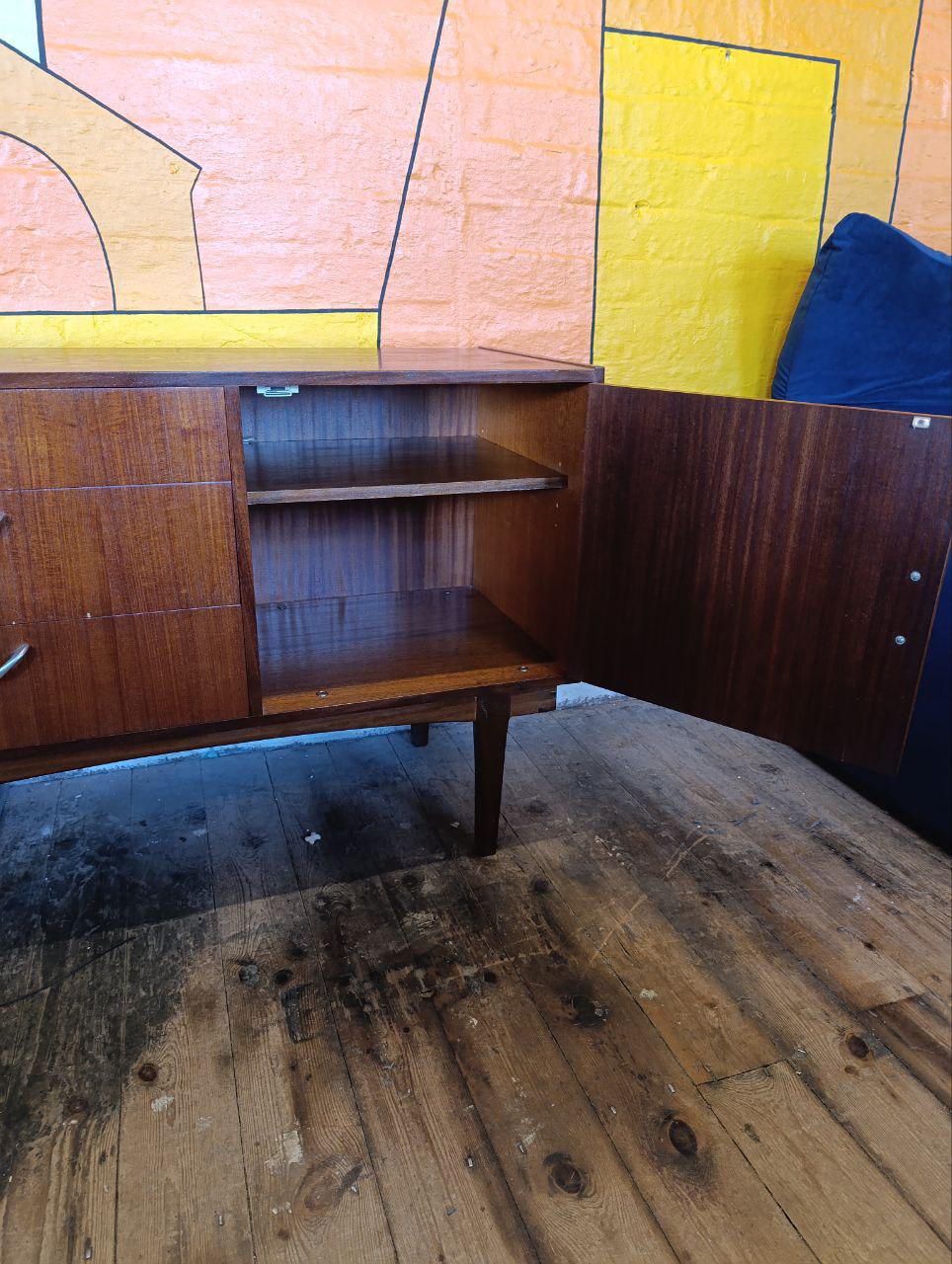 Vintage Mid-Century Teak Sideboard with Unique Drop Handles