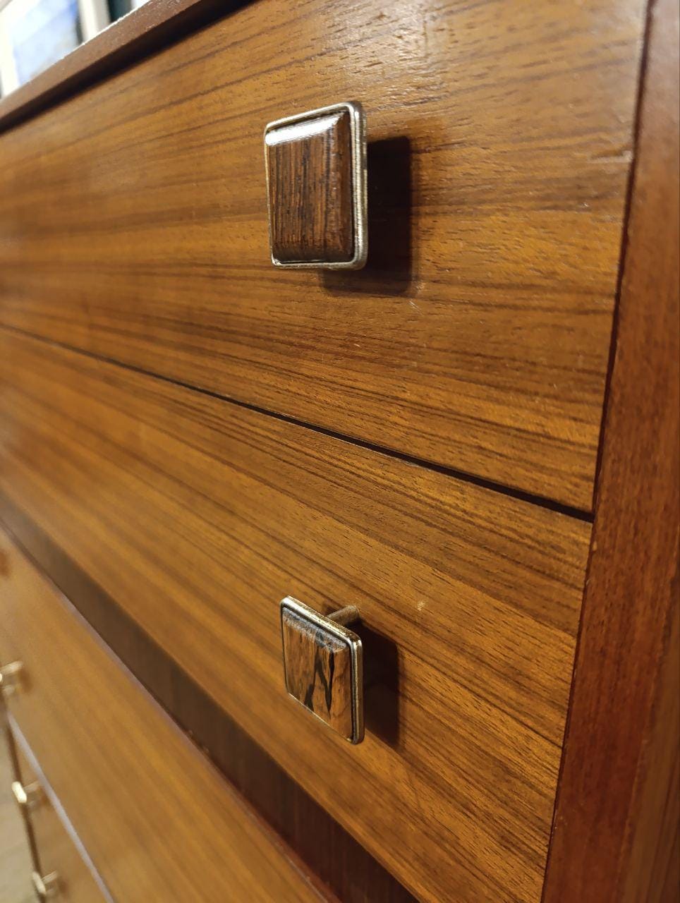 Mid Century Teak and Rosewood Tallboy Chest of Drawers - 1960s
