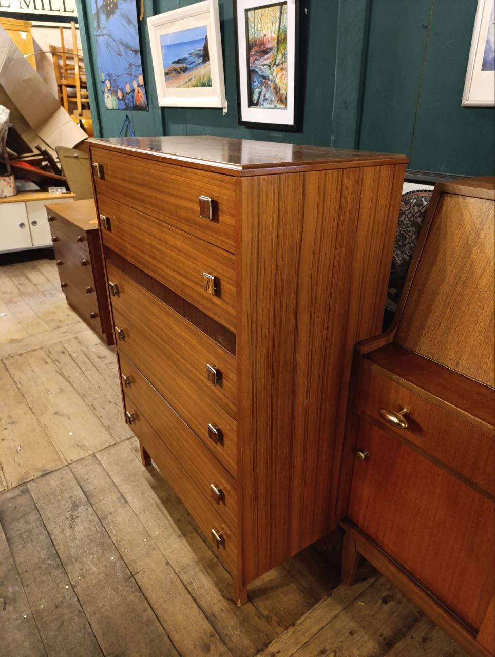 Mid Century Teak and Rosewood Tallboy Chest of Drawers - 1960s