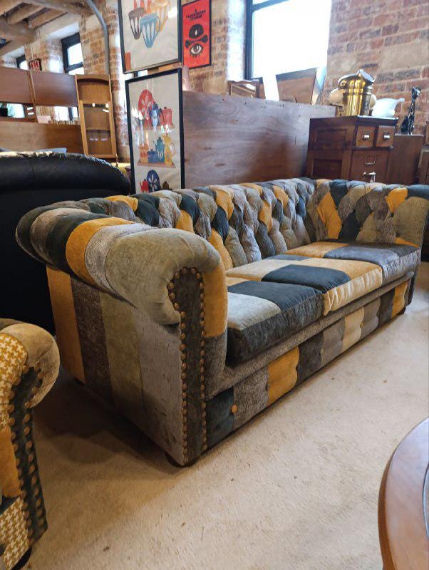 Vintage Chesterfield Harlequin Sofa - New Patchwork Upholstery