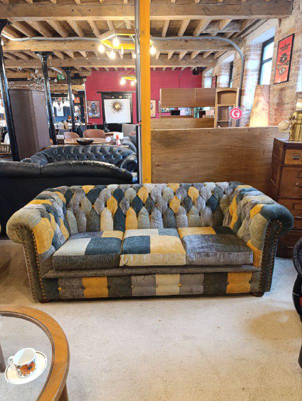 Vintage Chesterfield Harlequin Sofa - New Patchwork Upholstery