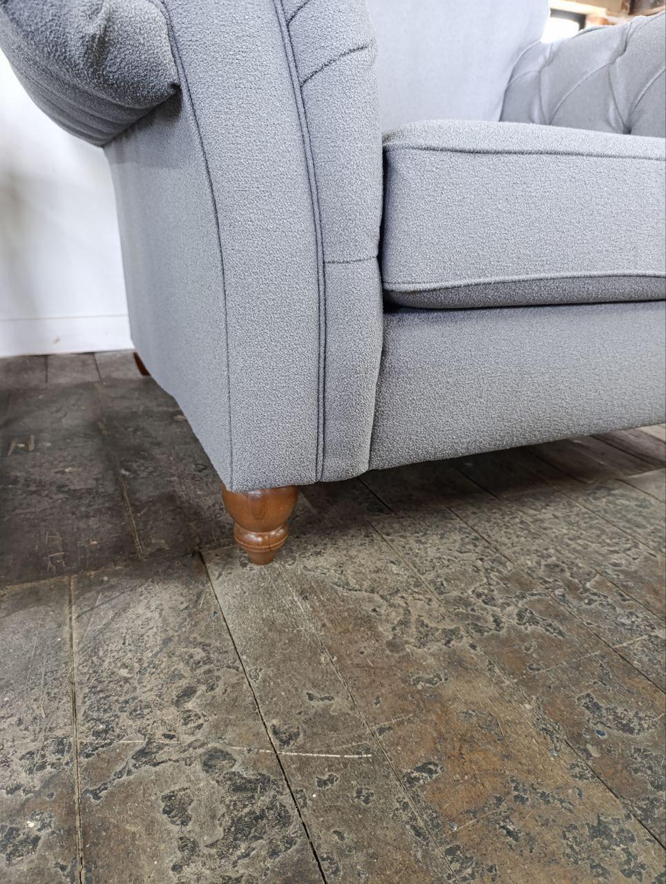 Large Highback Chesterfield Style Cuddle Seat - Plush Grey Chenille in Victorian Design