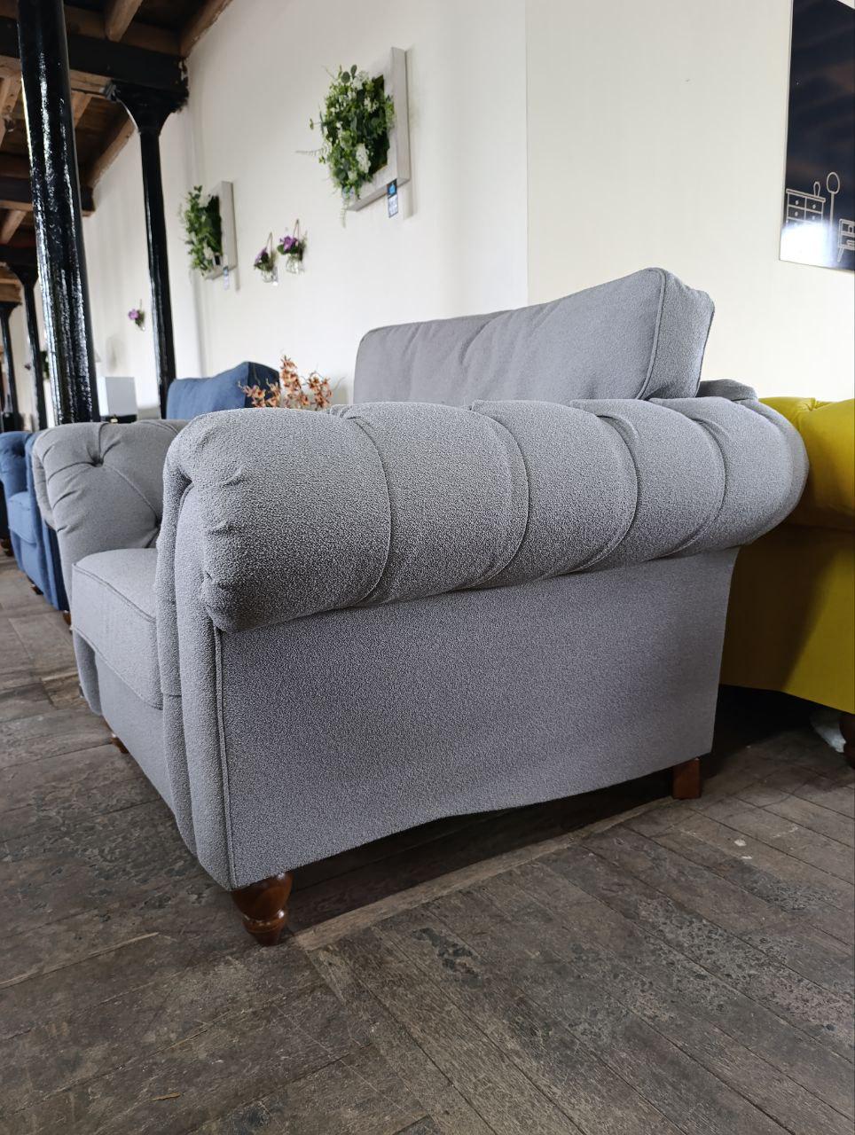 Large Highback Chesterfield Style Cuddle Seat - Plush Grey Chenille in Victorian Design