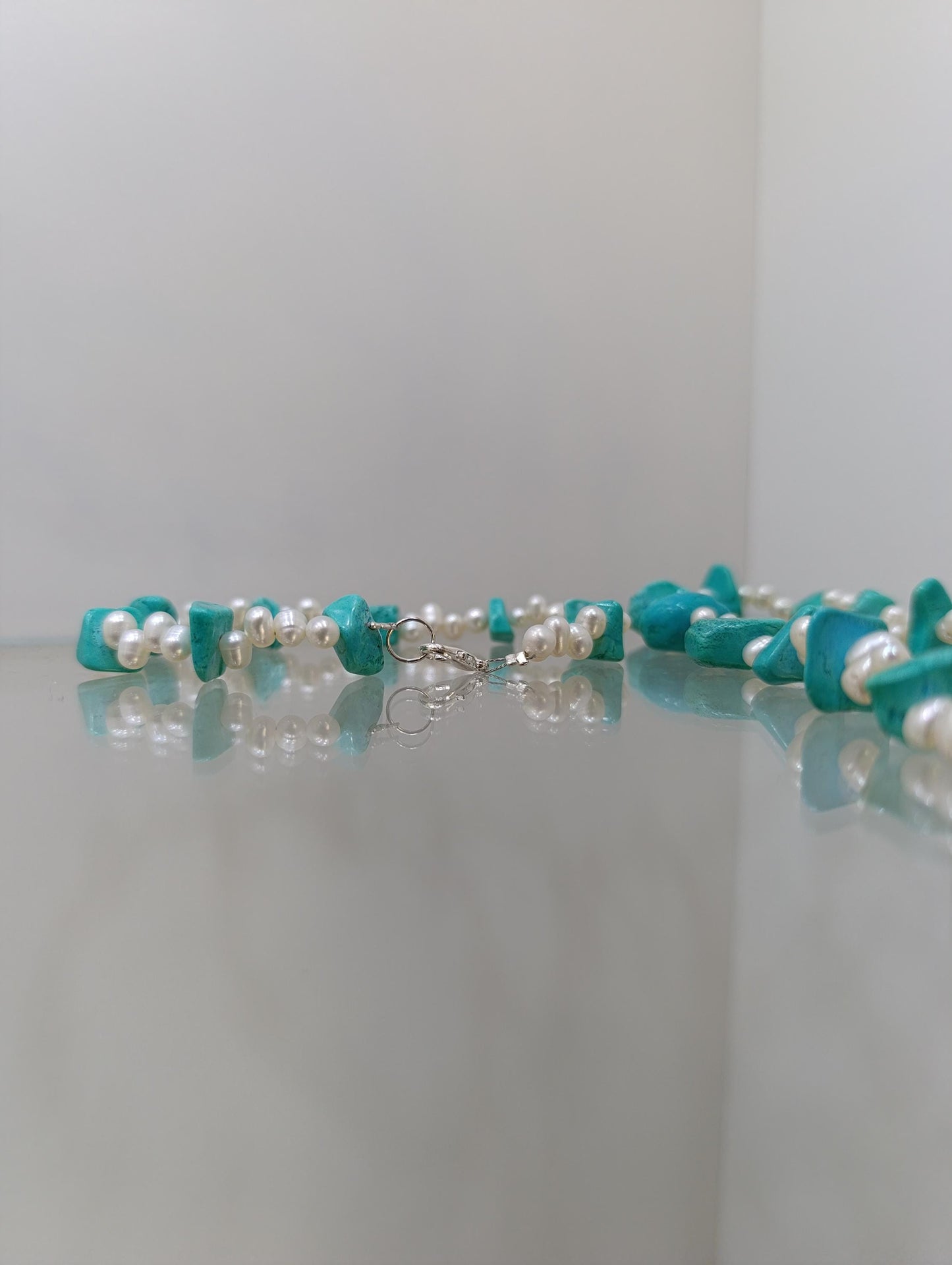 Turquoise and Pearl Necklace & Bracelet Set
