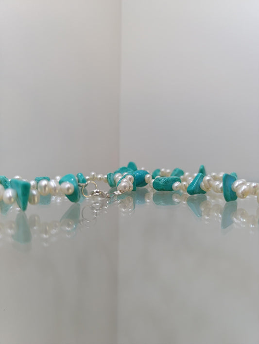 Turquoise and Pearl Necklace & Bracelet Set