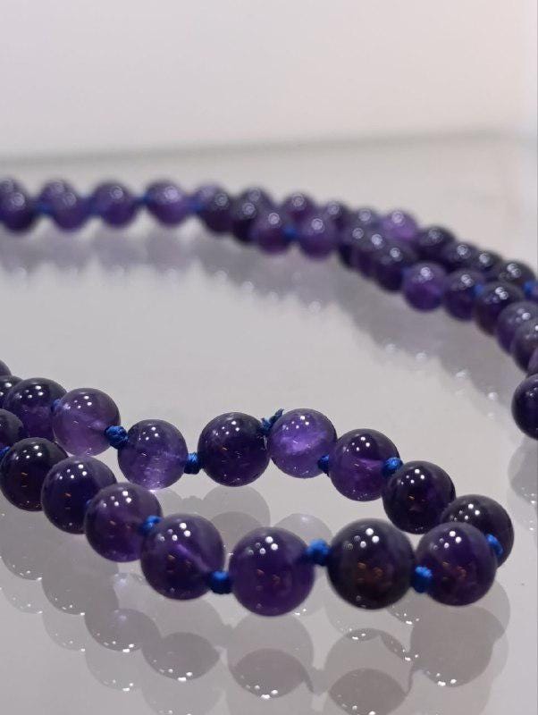 Striking African Amethyst Beaded Necklace: 36" Purple Gemstone Strand
