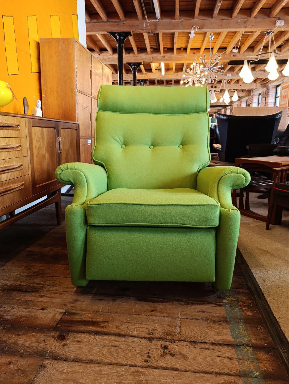 Iconic Parker Knoll N30 Recliner Armchair - Apple Green Wool - 1960s British Design