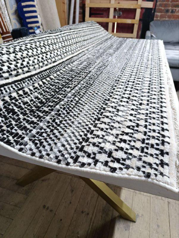 Hand-Knotted Wool Kilim Rug - Black & White Palestinian/Jordanian Design - As New