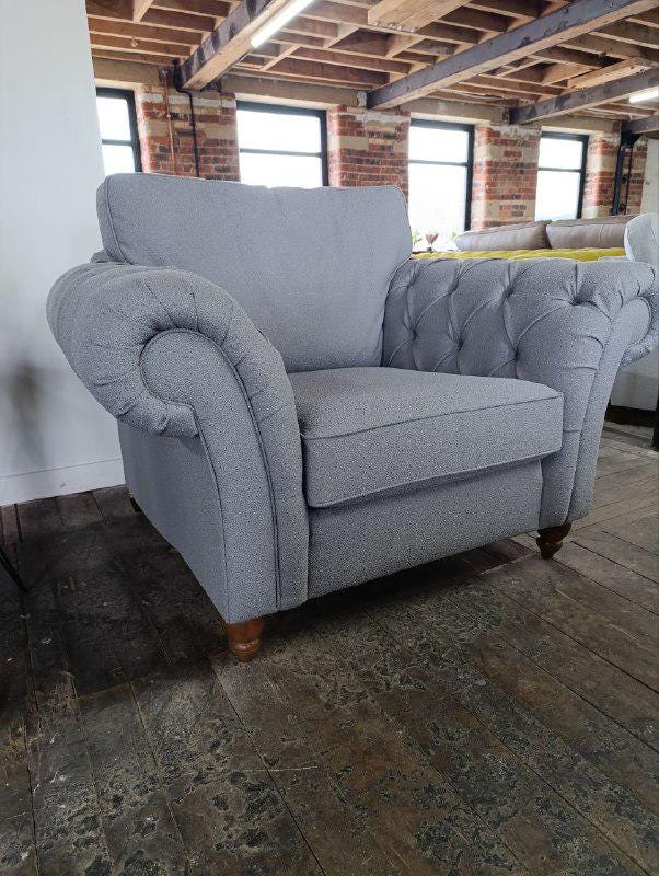Large Highback Chesterfield Style Cuddle Seat - Plush Grey Chenille in Victorian Design