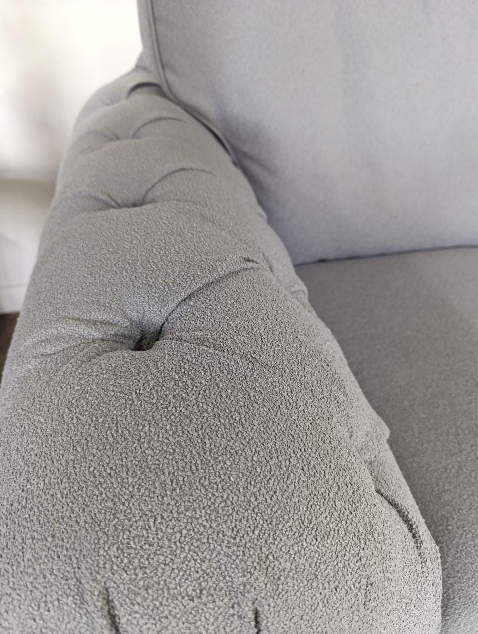 Large Highback Chesterfield Style Cuddle Seat - Plush Grey Chenille in Victorian Design