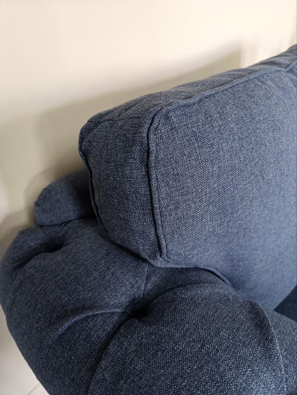 Large Highback Chesterfield Style Cuddle Seat - Blue Chenille in Victorian Design