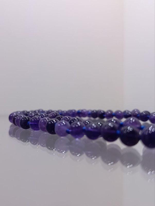 Striking African Amethyst Beaded Necklace: 36" Purple Gemstone Strand