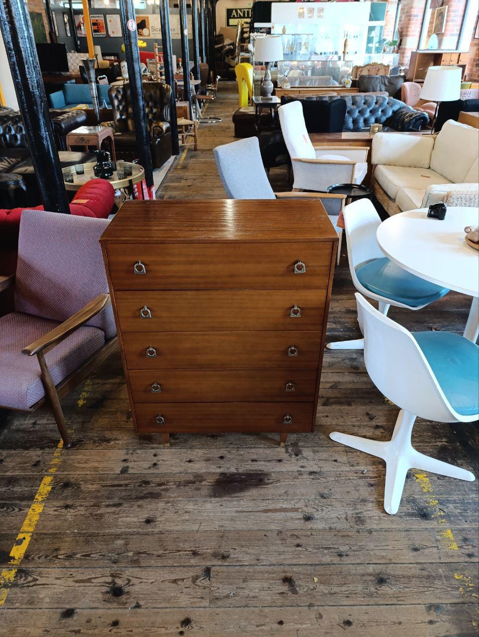 Vintage 1960s British Rosewood Tallboy Chest of Drawers - Retro Metal Handles