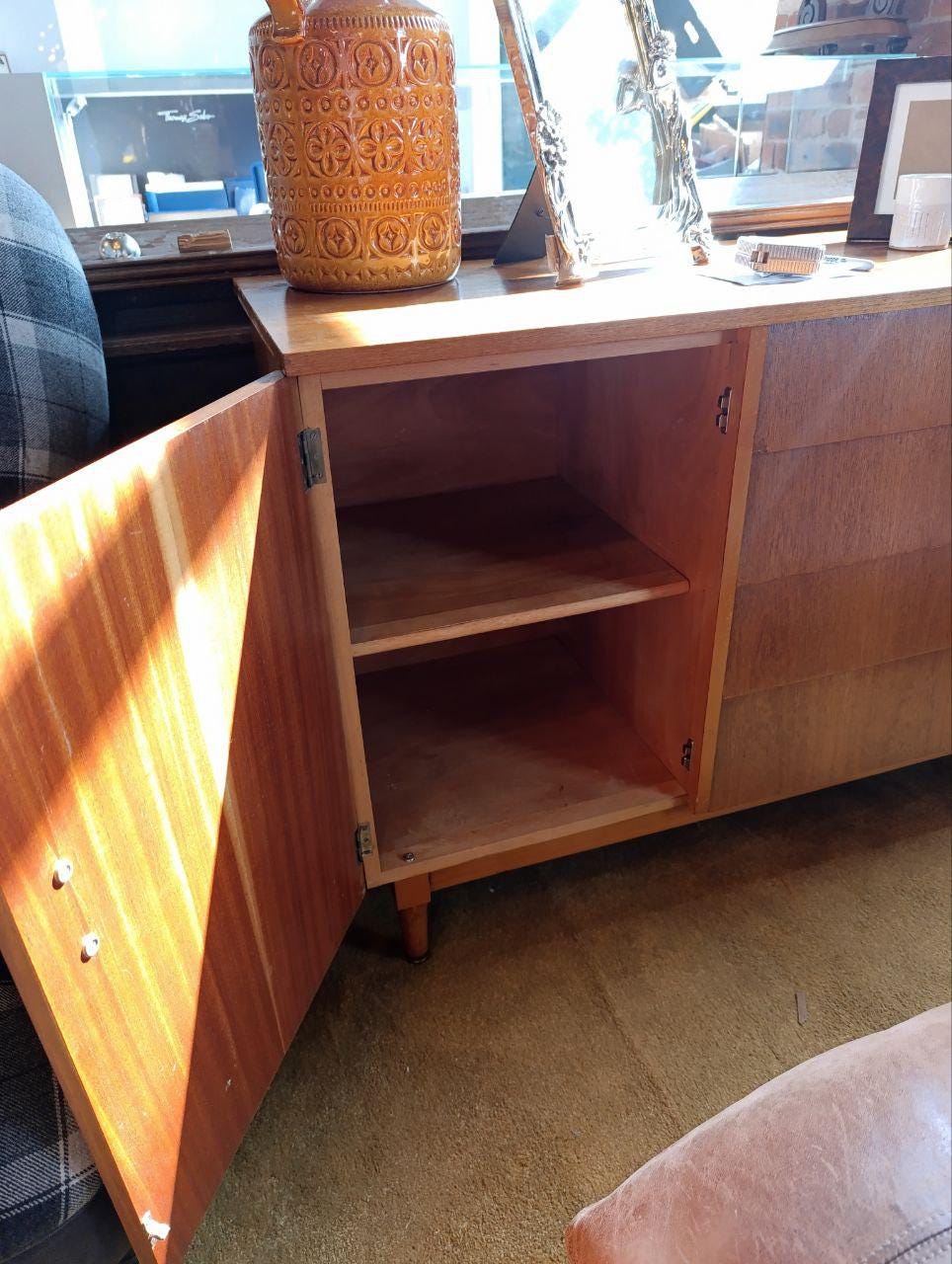 Vintage Mid-Century Teak Veneer Sideboard - Ample Storage & Hidden Handles