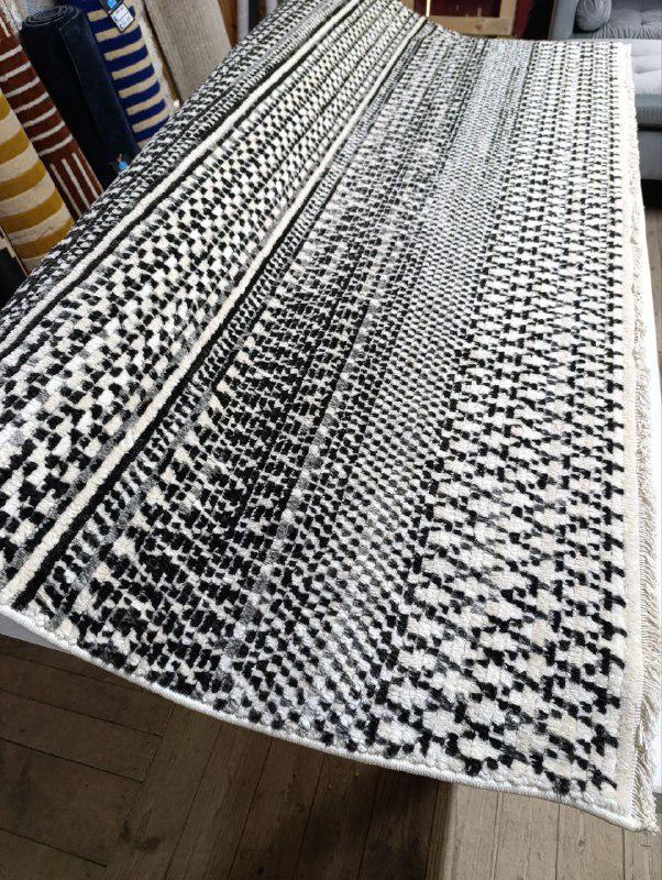 Hand-Knotted Wool Kilim Rug - Black & White Palestinian/Jordanian Design - As New