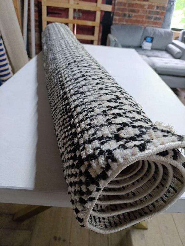 Hand-Knotted Wool Kilim Rug - Black & White Palestinian/Jordanian Design - As New