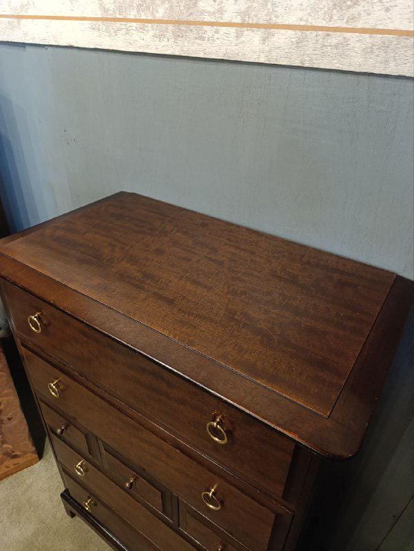 Vintage STAG Minstrel Tallboy Chest of Drawers - Mahogany & Brass