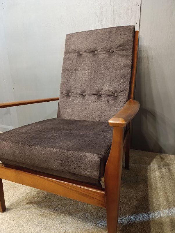 Vintage 1960s British Cintique Armchair - Restored Beech & Brown Wool (Pair Available)