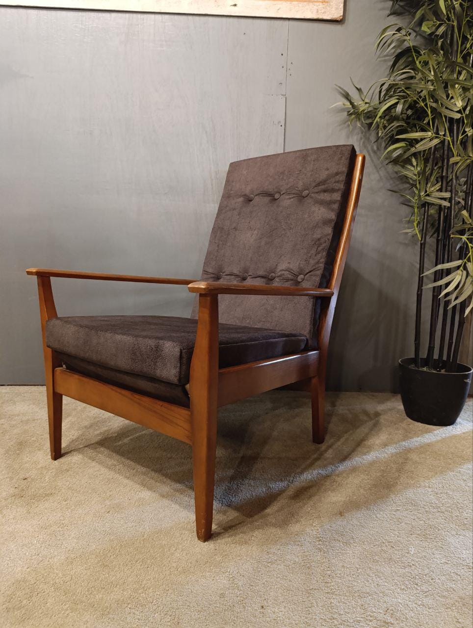 Vintage 1960s British Cintique Armchair - Restored Beech & Brown Wool (Pair Available)