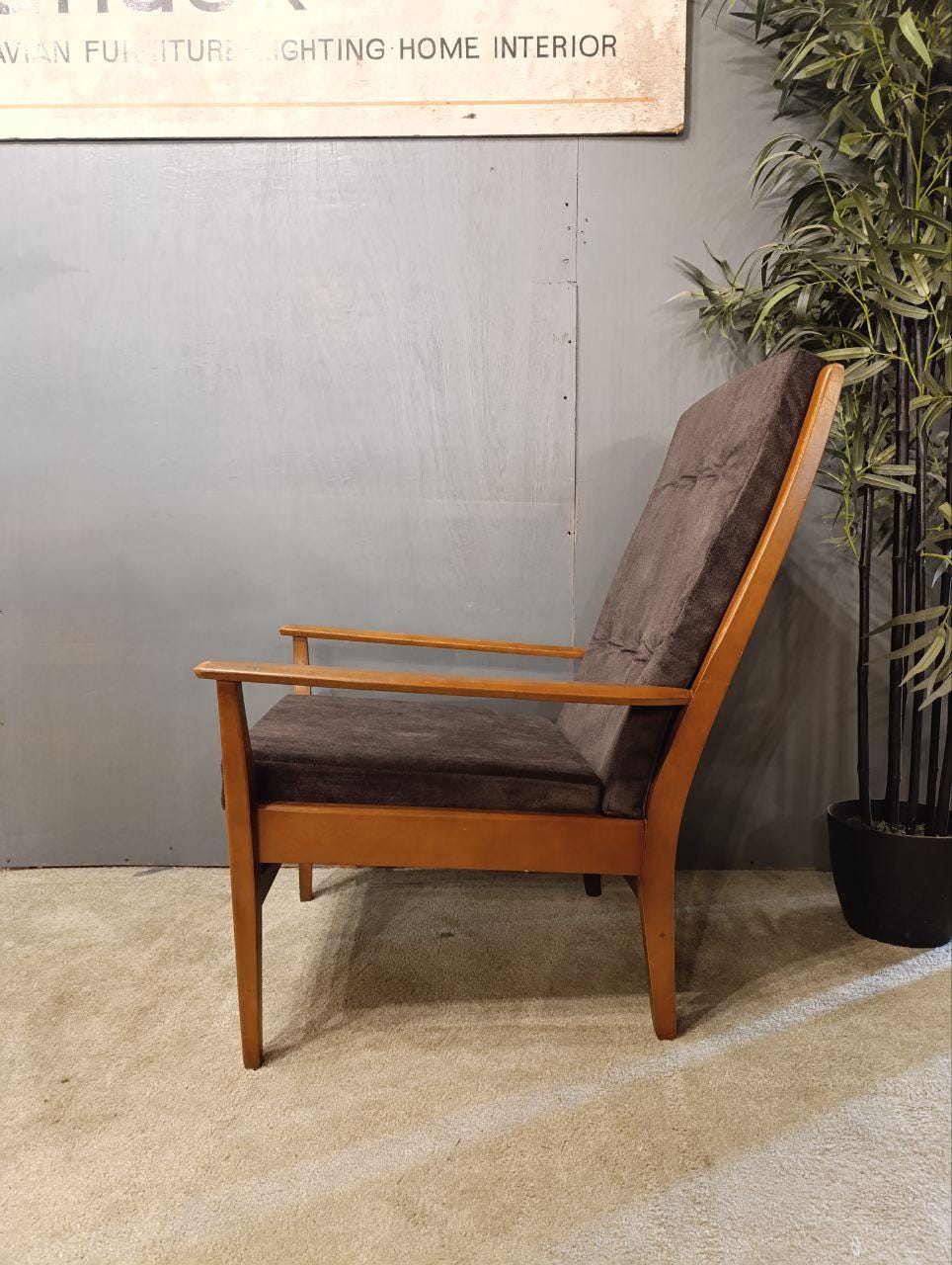 Vintage 1960s British Cintique Armchair - Restored Beech & Brown Wool (Pair Available)