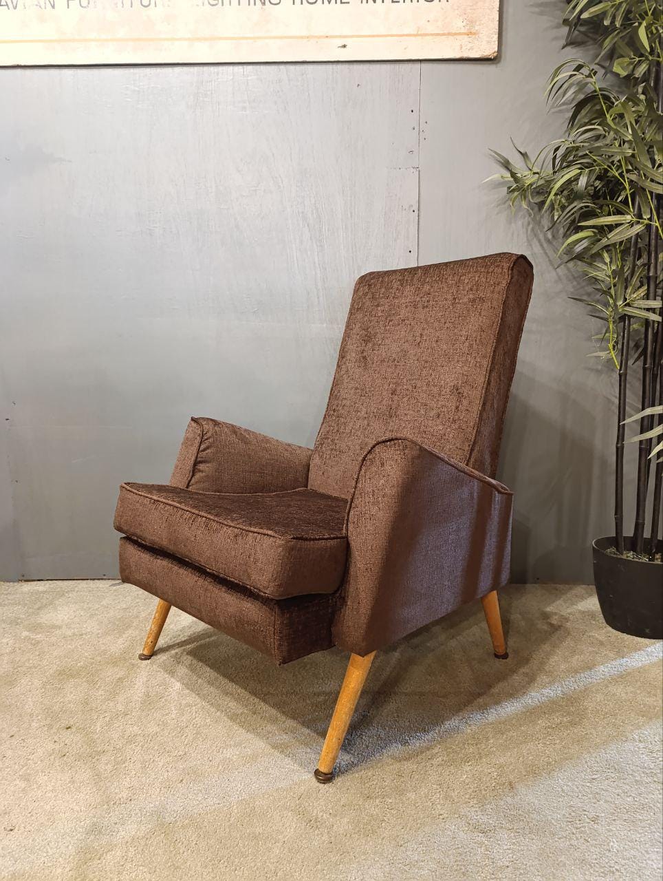 Vintage Mid-Century Armchair - Carlo de Carli Style - New Brown Fabric (Pair Available)