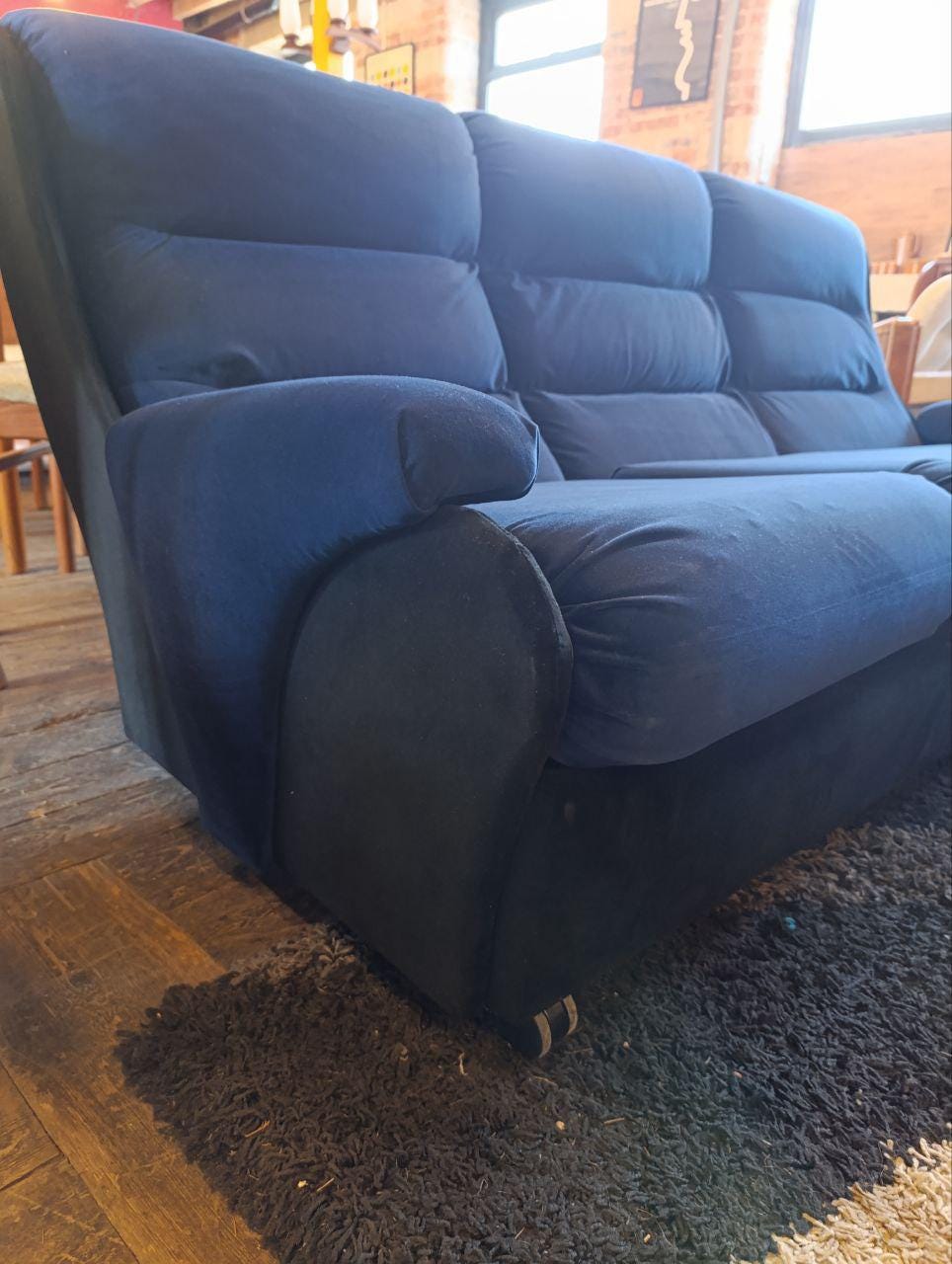 Vintage 1970s Mid-Century Three-Piece Suite - Ocean Blue & Black Velvet - Newly Upholstered