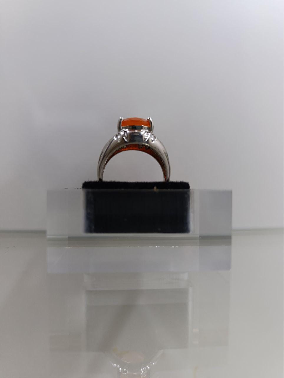 Unisex Sterling Silver Ring - Amber Coloured Stone with Floral Shoulders