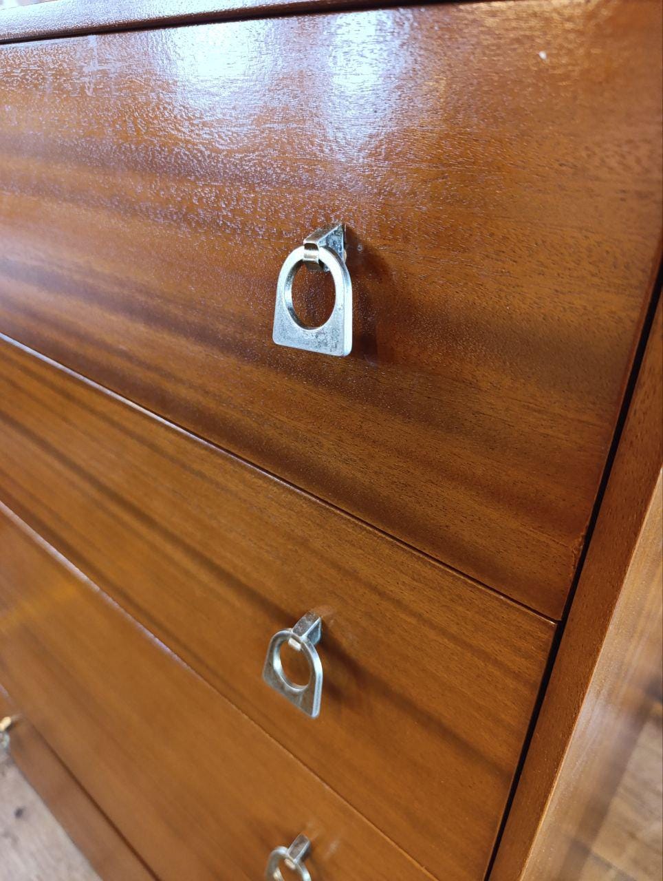 Vintage 1960s British Rosewood Tallboy Chest of Drawers - Retro Metal Handles